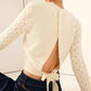 Cutout Bow Back Texture Round Neck Sweater - DAVERRI FASHIONS
