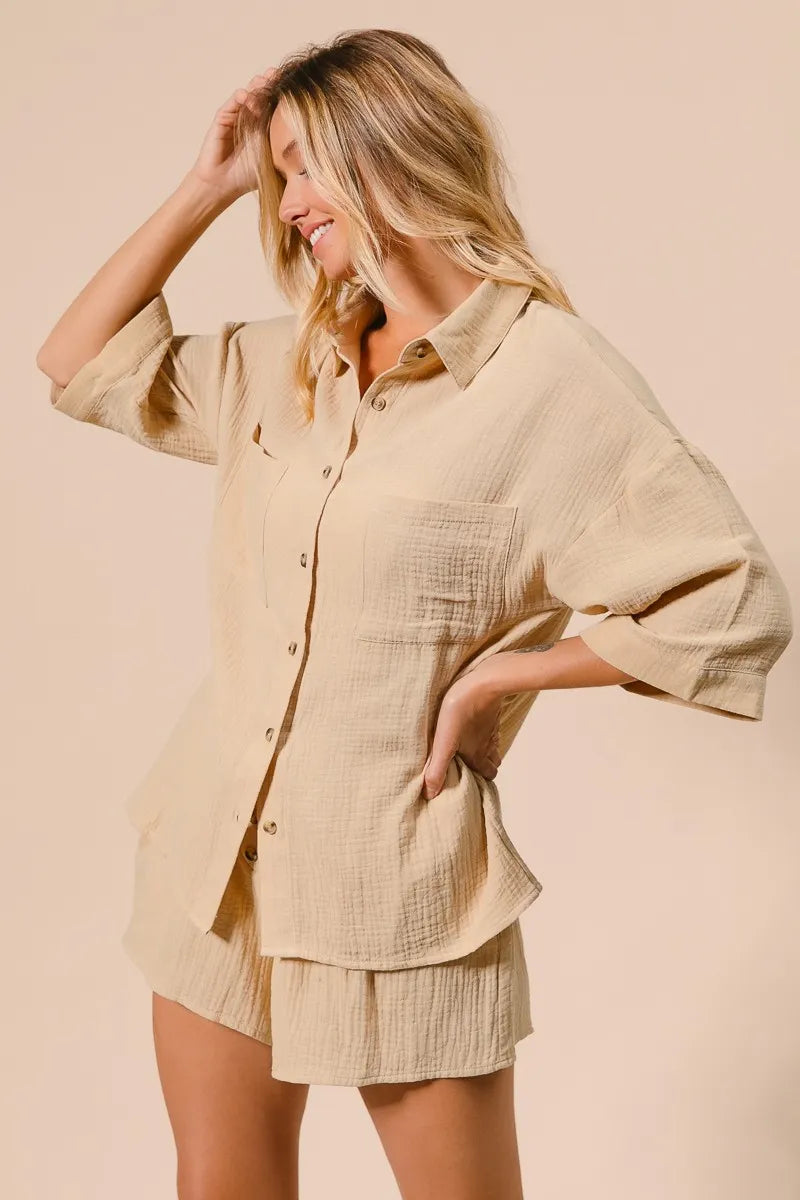 BiBi Crinkle Gauze Shirt and Short Set Outfit Sets