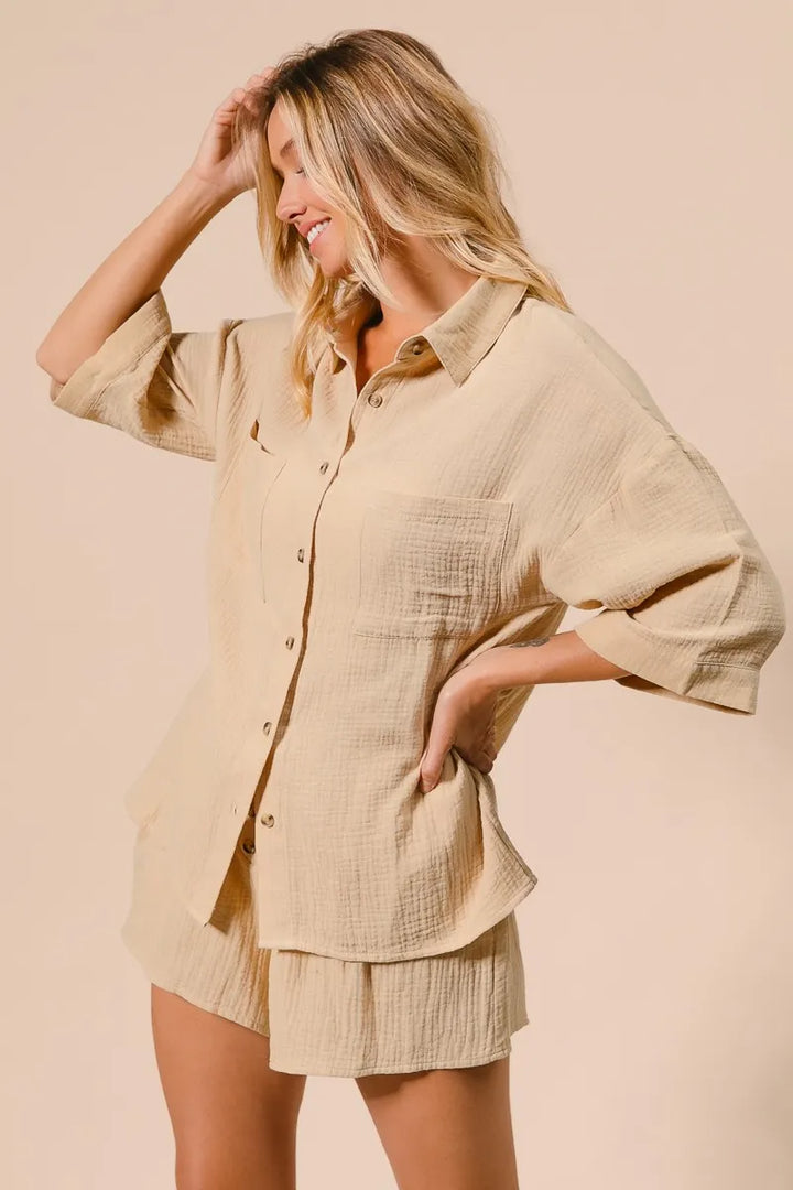 BiBi Crinkle Gauze Shirt and Short Set Outfit Sets