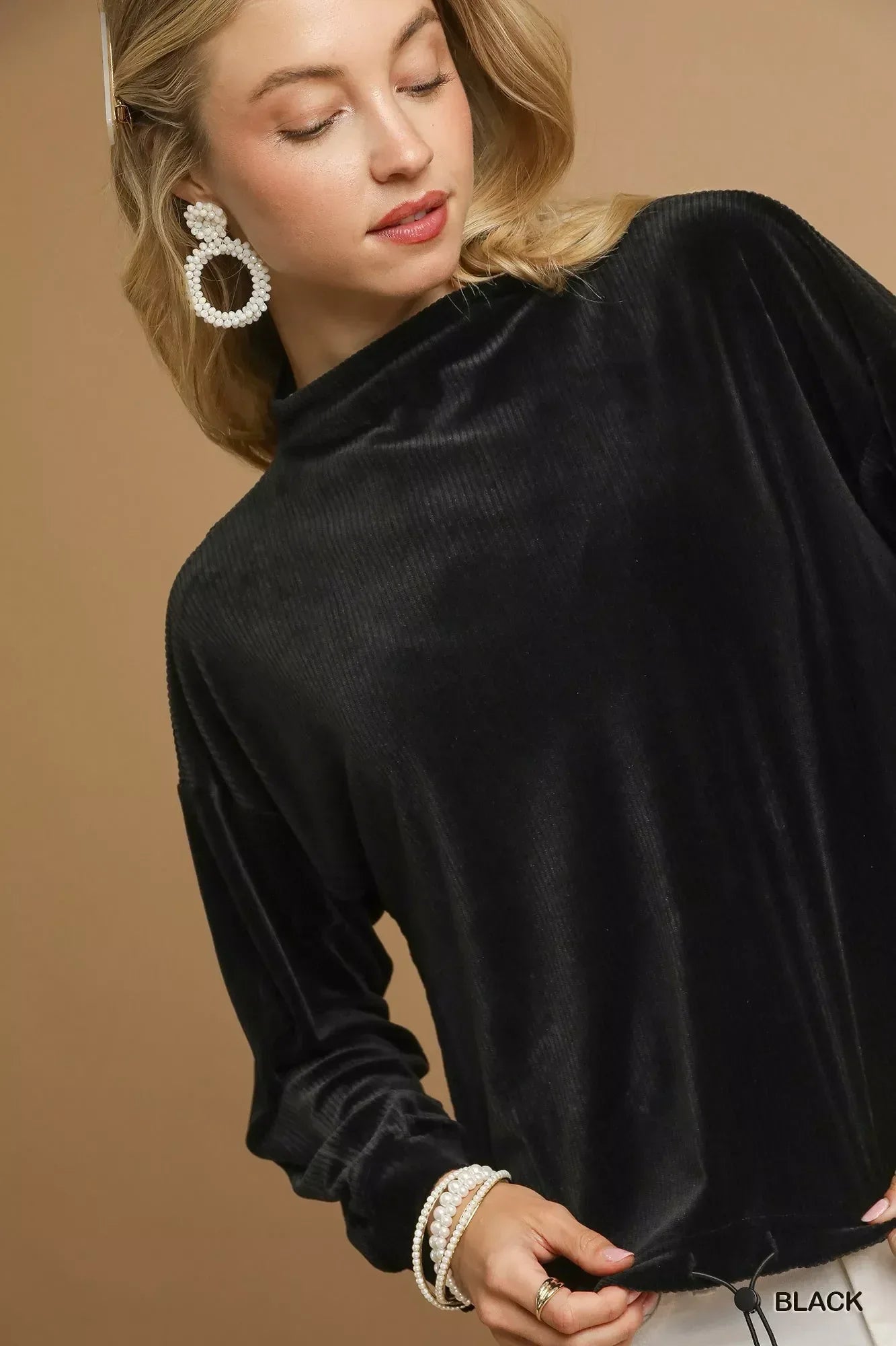 Umgee Ribbed Drawstring Hem Knit Top - DAVERRI FASHIONS