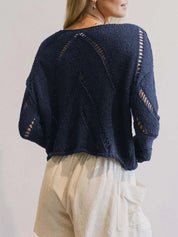 Openwork Boat Neck Long Sleeve Sweater | Sweaters Daverri Fashions