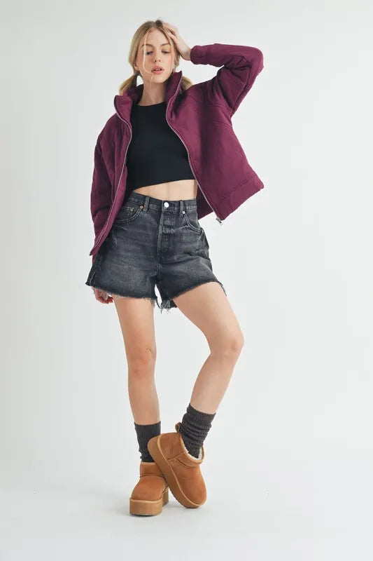 Aemi+Co Zip Up Raglan Sleeve Quilted Jacket