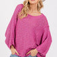 SAGE + FIG Magenta Distressed Asymmetrical Open Stitch Sweater - DAVERRI FASHIONS