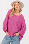 SAGE + FIG Magenta Distressed Asymmetrical Open Stitch Sweater - DAVERRI FASHIONS