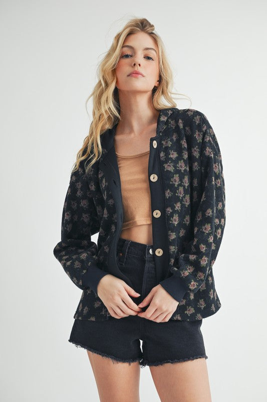 Aemi + Co Floral Button Up Hooded Jacket