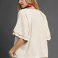 Umgee linen scallop sleeve boho top in cream with ruffled 3/4 sleeves
