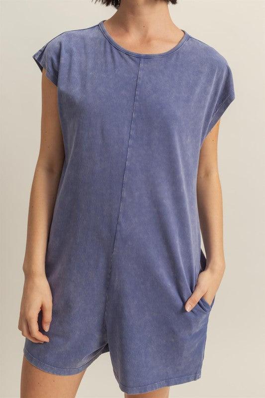 HYFVE Round Neck Cap Sleeve Relaxed Fit Breezy Romper | Rompers Daverri Fashions