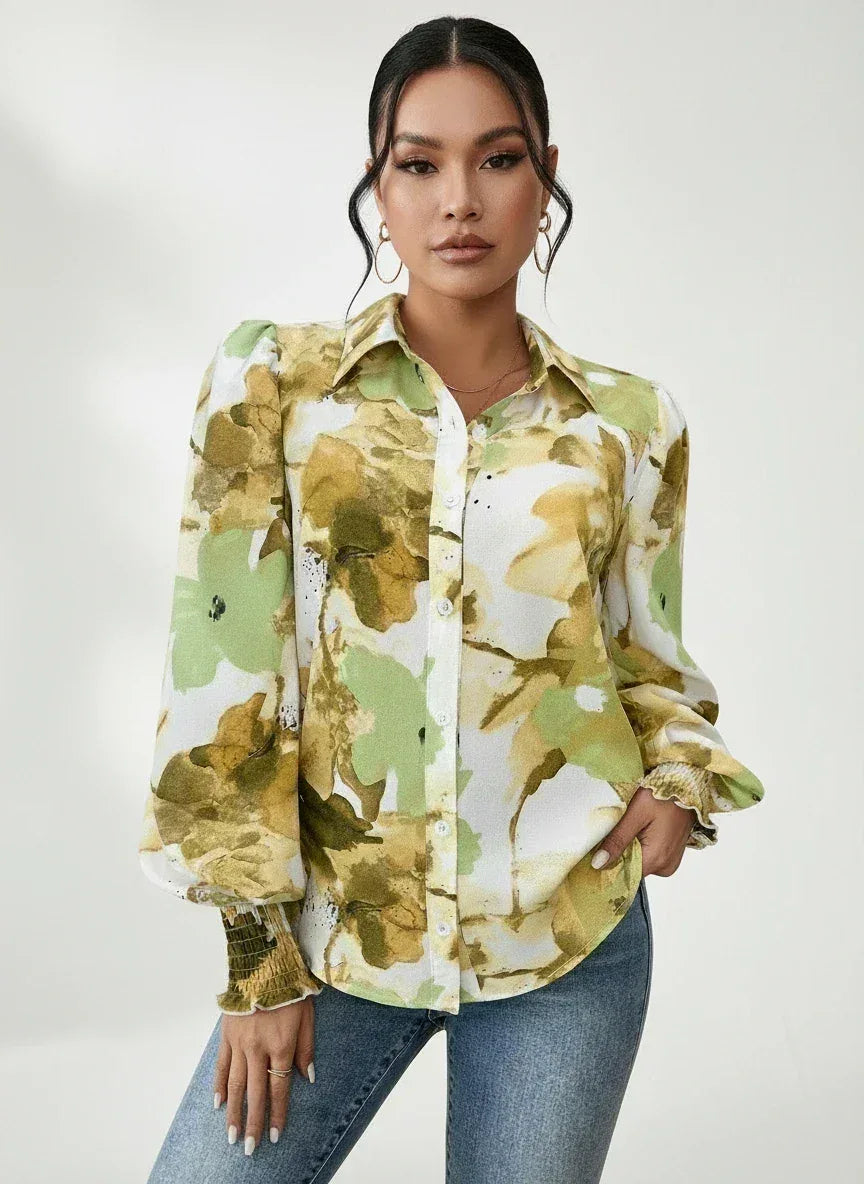 Daverri Fashions Floral Print Long Sleeve Shirt - DAVERRI FASHIONS