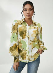Daverri Fashions Floral Print Long Sleeve Shirt - DAVERRI FASHIONS