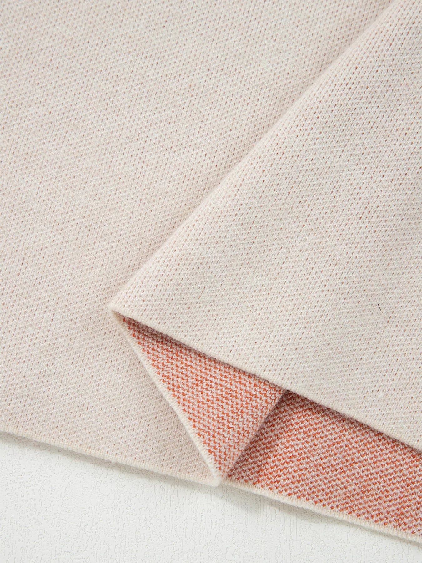 Boho flower pattern oversized knit sweater in beige linen with peach lining