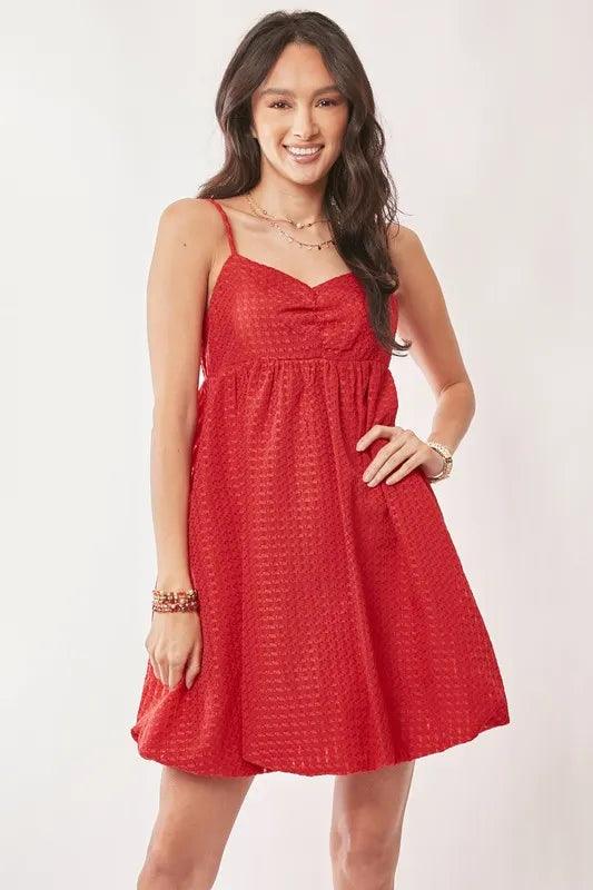 Davi & Dani Textured Sweetheart Neckline Bubble Hem Dress | Mini Dresses Daverri Fashions