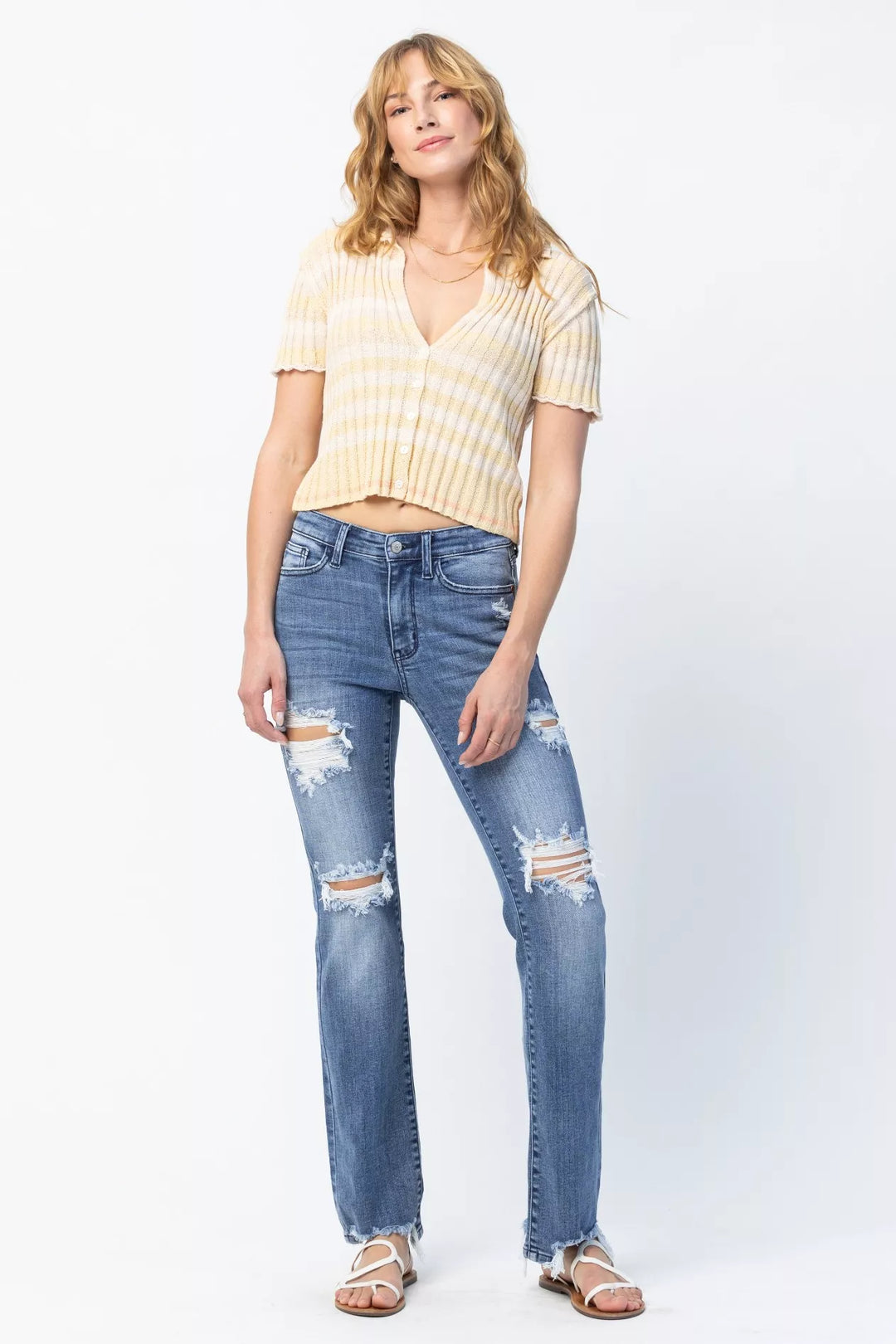 Judy Blue Full Size Mid Rise Destroy Straight Jeans Plus Size | Jeans Daverri Fashions