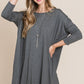 BOMBOM Round Neck Long Sleeve Oversized Top Charcoal