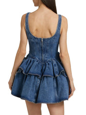 Ruffled Layered Scoop Neck Denim Dress | Daverri Fashions