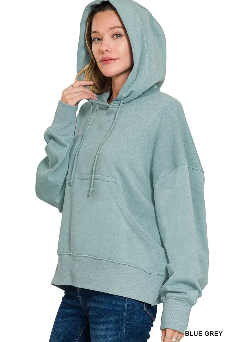 Zenana Oversized Fleece Kangaroo Pocket Hoodie - DAVERRI FASHIONS