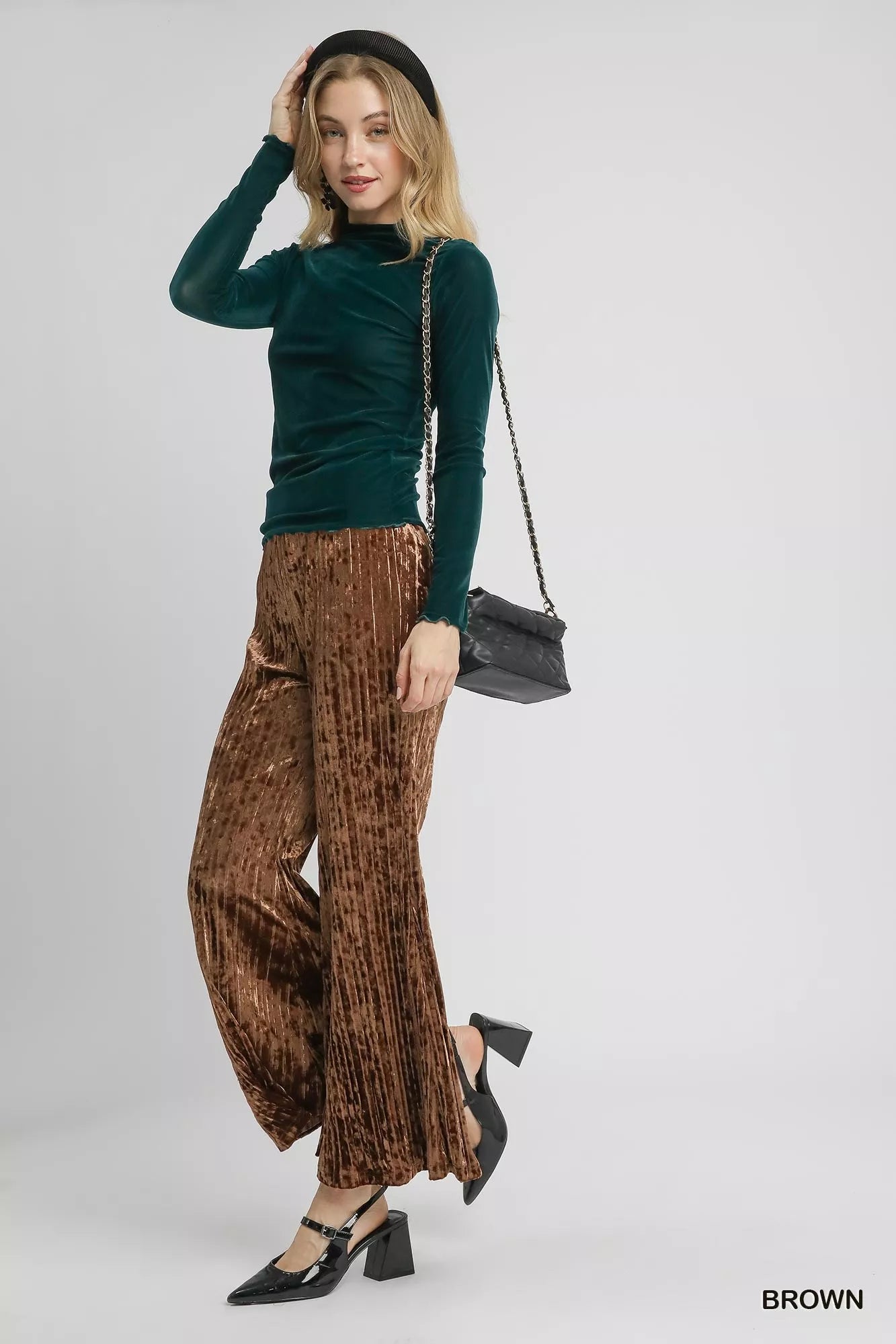 Umgee Velvet Pleated Wide Leg Pants | Pants Daverri Fashions