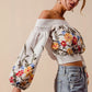 SO ME floral embroidered off-shoulder crop top with smocked details