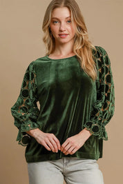 Olive S Umgee Polka Dot Lace Long Sleeve Round Neck Blouse | Blouses Daverri Fashions