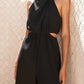 Black halter-neck cutout sleeveless wide-leg jumpsuit back view