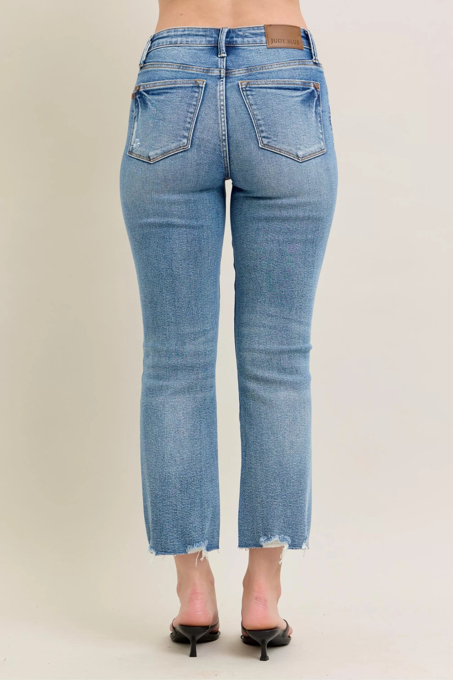 Judy Blue Mr Vintage Wash straight-leg jeans with frayed hem