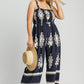 Umgee Smocked Printed Wide Leg Jumpsuit Plus Size Jumpsuits