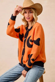 BiBi Halloween Witch Hat Moon Bat Artwork Cardigan | Cardigans Daverri Fashions
