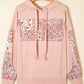 Floral Print Drawstring Long Sleeve Hoodie - DAVERRI FASHIONS