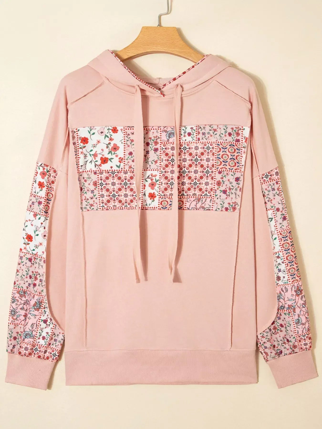 Floral Print Drawstring Long Sleeve Hoodie - DAVERRI FASHIONS