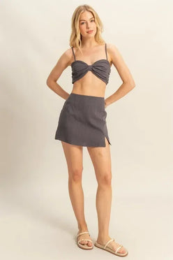 HYFVE Charcoal Ruched Bra Top and Mini Skirt Set - DAVERRI FASHIONS