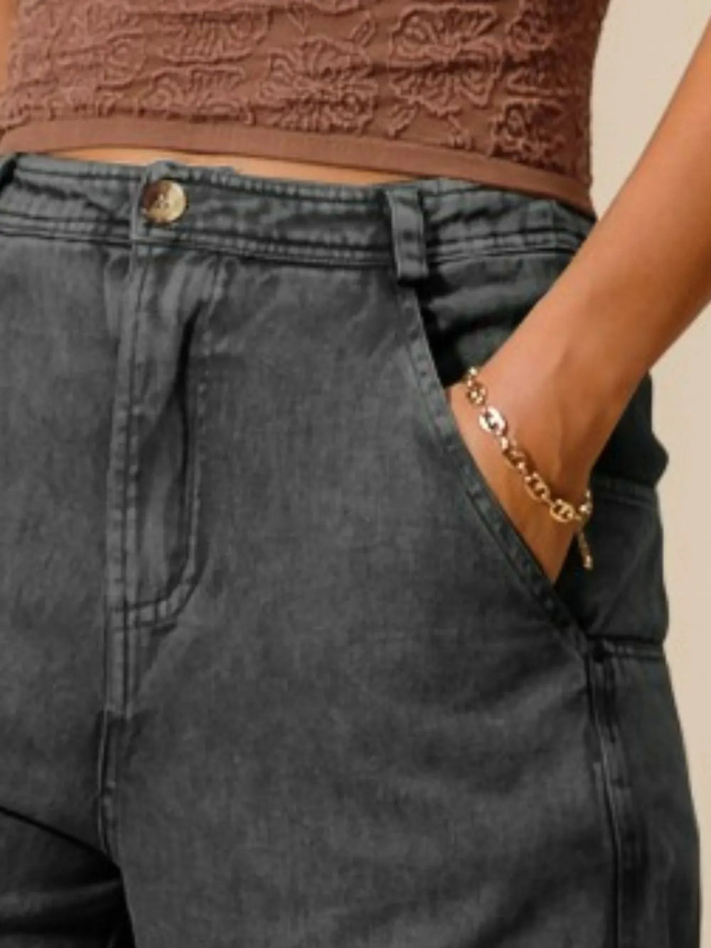 SO ME Mineral Washed Mid Rise Barrel Shape Pants Pants