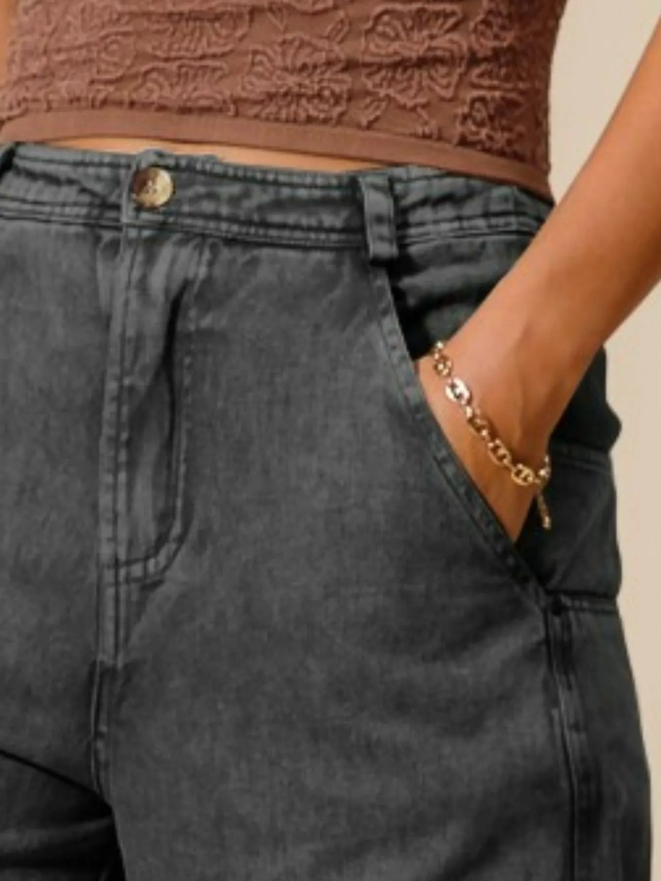 SO ME Mineral Washed Mid Rise Barrel Shape Pants Pants