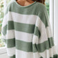 Daverri Fashions plus size sage green and white striped ribbed sweater
