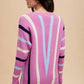 Annie Wear Chevron Stripe Round Neck Ribbed Sweater Sweaters