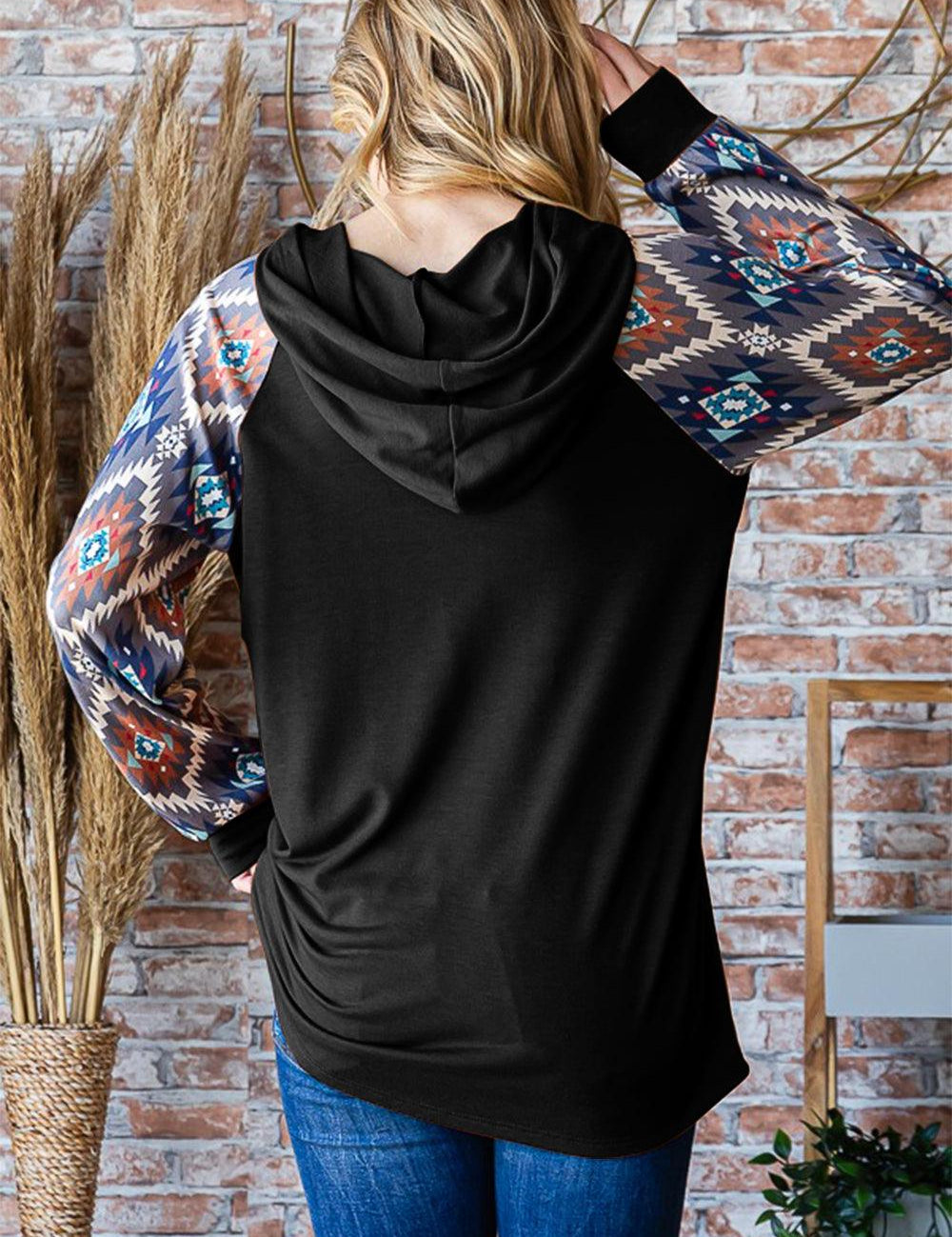 Heimish Half Button Printed Long Sleeve Hooded Top | Tops Daverri Fashions