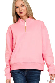 DK PINK Zenana Fleece Half Zip Sweatshirt Dark Pink | Sweatshirts Daverri Fashions