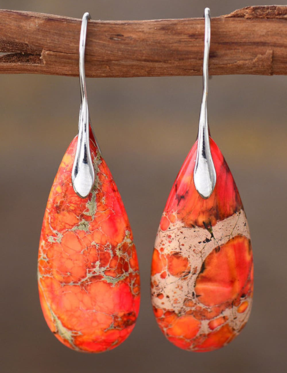 Orange One Size Handmade Teardrop Shape Natural Stone Dangle Earrings | Earrings Daverri Fashions