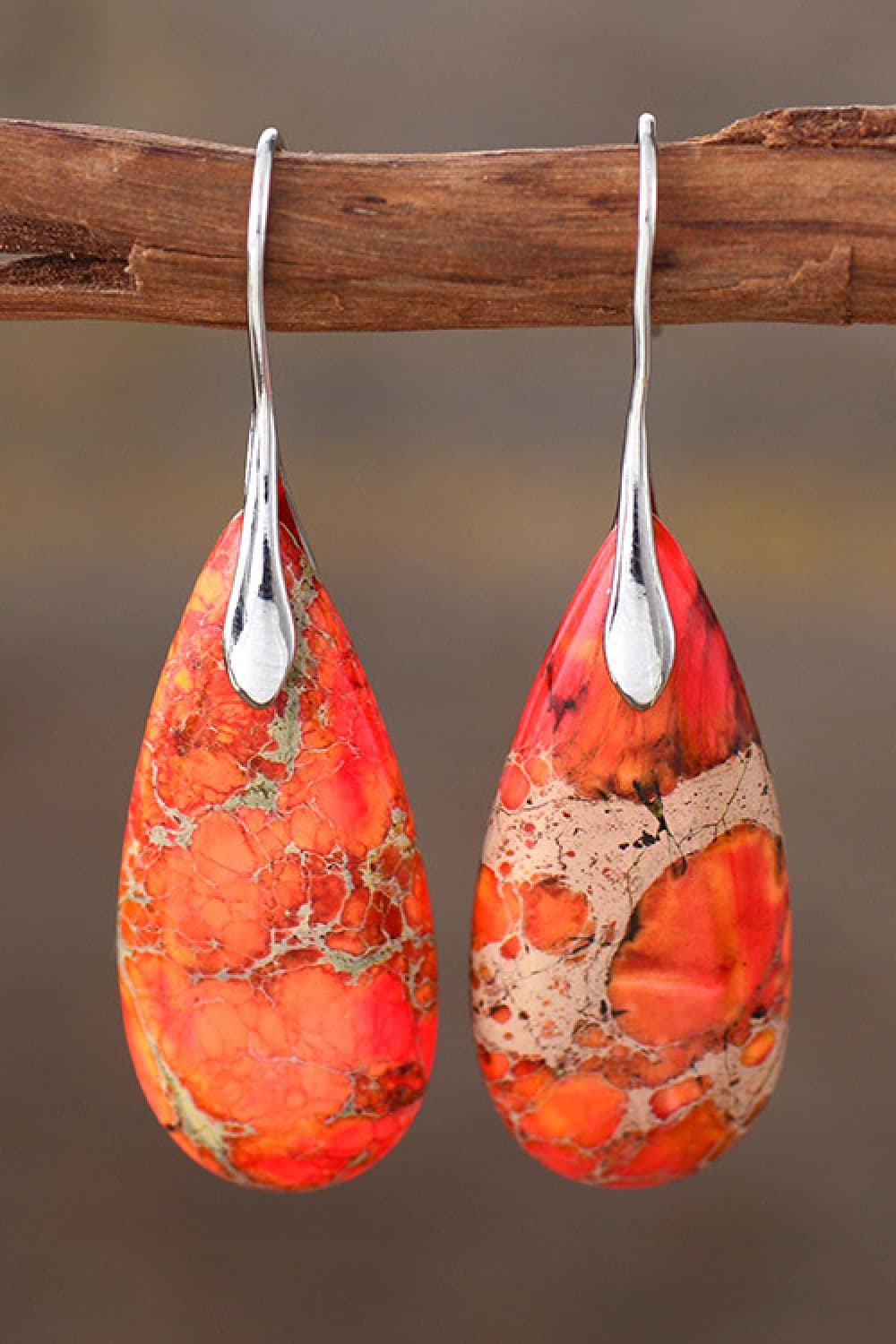 Orange One Size Handmade Teardrop Shape Natural Stone Dangle Earrings | Earrings Daverri Fashions
