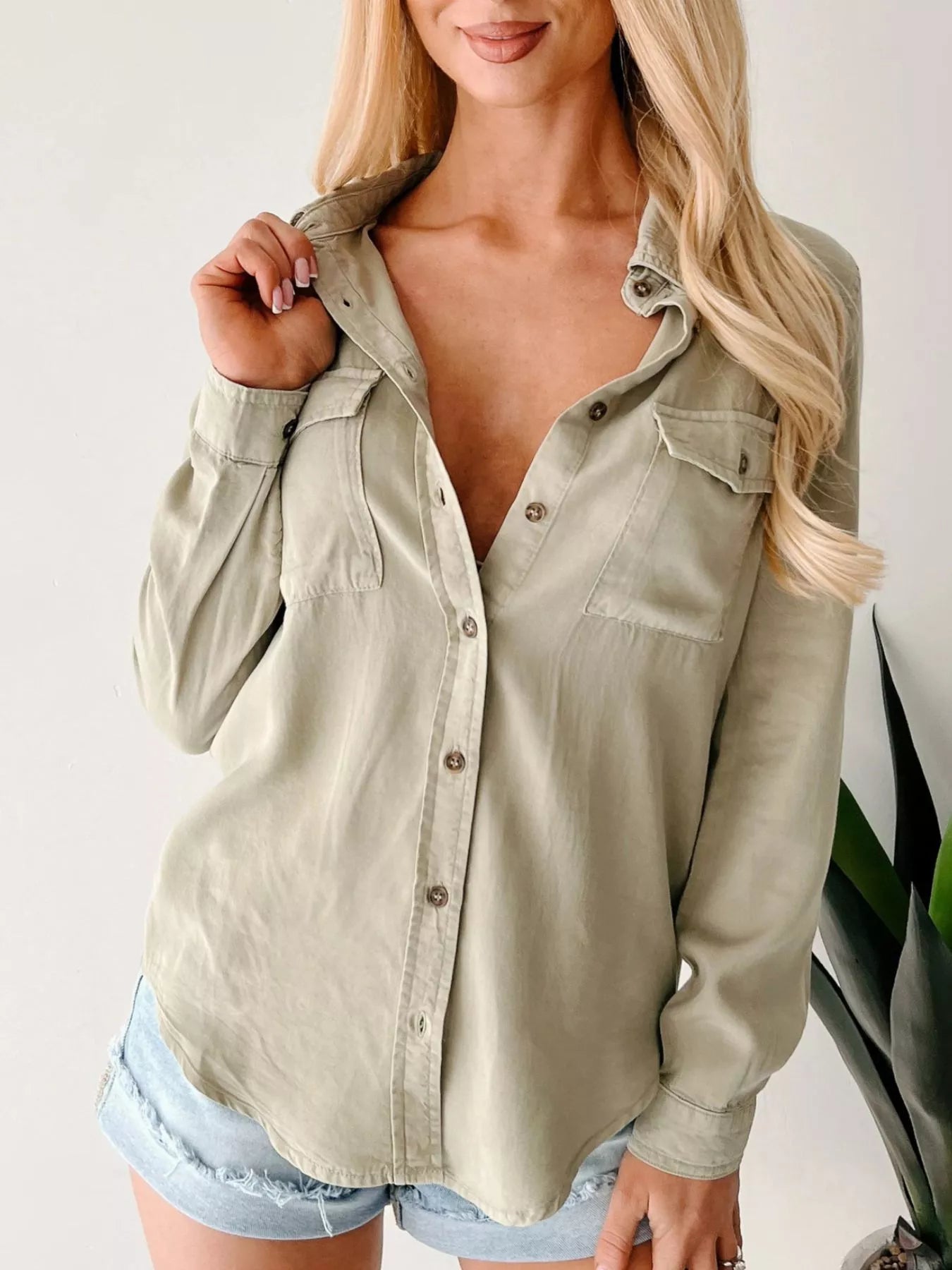 Button-Down Collared Neck Denim Shirt | Shirts Daverri Fashions