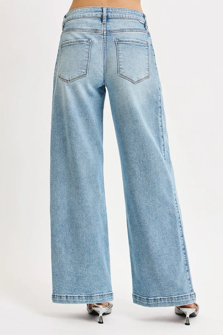 RISEN Mid Rise Wide Barrel Transferable Leg Snap Jeans | Jeans Daverri Fashions