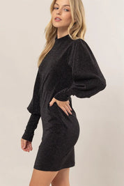 HYFVE Glitter Mock Neck Long Sleeve Mini Dress | Mini Dresses Daverri Fashions