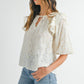 MABLE Eyelet Lace Ruffle Shoulder Puff Sleeve Blouse - DAVERRI FASHIONS