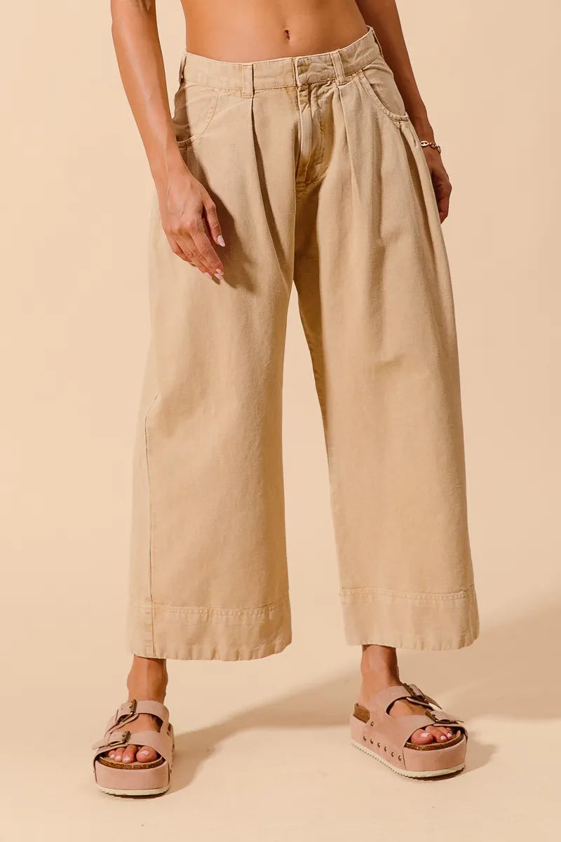 SO ME Mid Rise Wide Leg Chino Pants With Pockets OATMEAL Pants