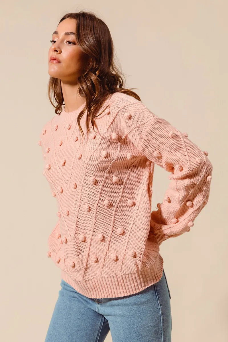 SO ME Pom Pom Textured Knit Sweater Top | Sweaters Daverri Fashions