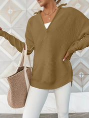Half Zip Long Sleeve Knit Top | Knit Tops Daverri Fashions