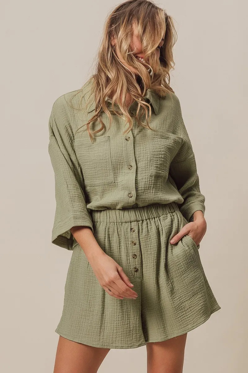 BiBi Crinkle Gauze Shirt and Short Set Outfit Sets