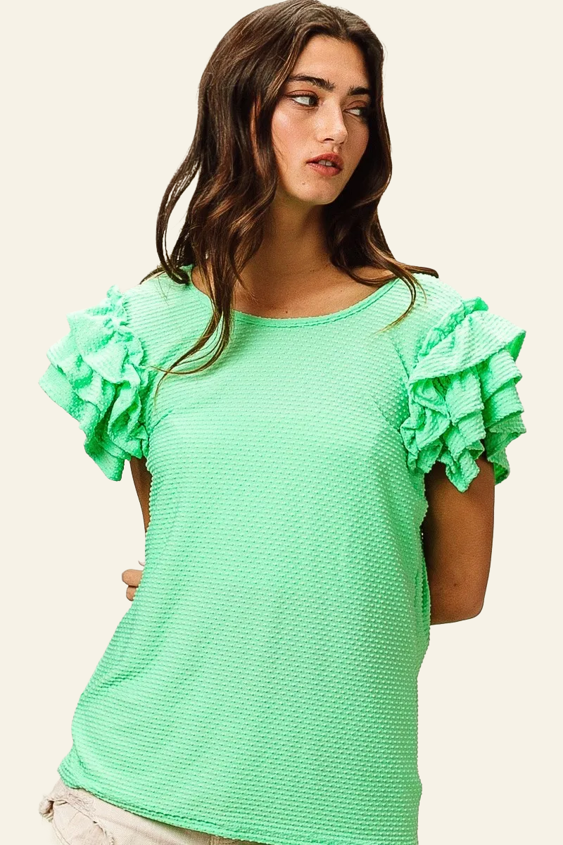 BiBi Birdseye Texture Layered Ruffle Top