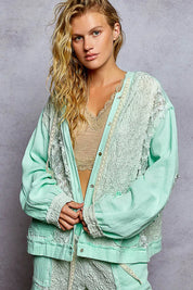 POL Exposed Seam Button Down Hooded Jacket with Lace Detail | Daverri Fashions