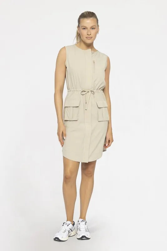 MONO B Versatile Drawstring Waist Tank Dress GREEN KHAKI Tank Dresses