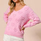 BiBi Valentines Heart Pompom V Neck Knit Top - DAVERRI FASHIONS