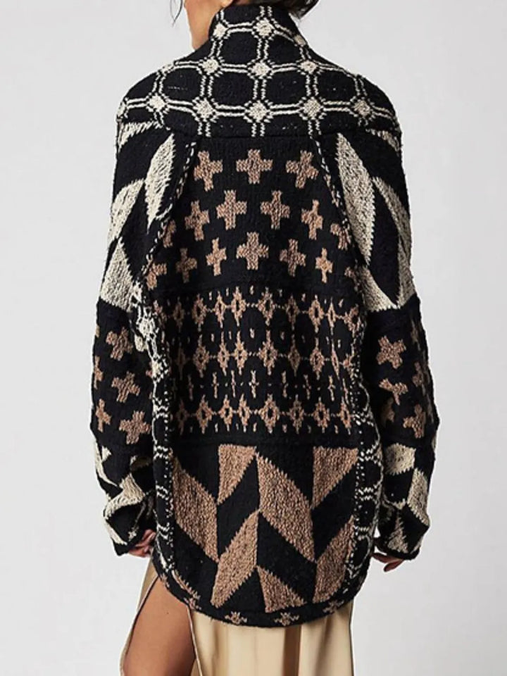 Collared Neck Long Sleeve Cardigan | Cardigans Daverri Fashions